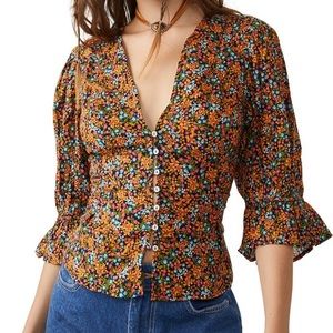 NWT Free People I Found You Printed Blouse Size L